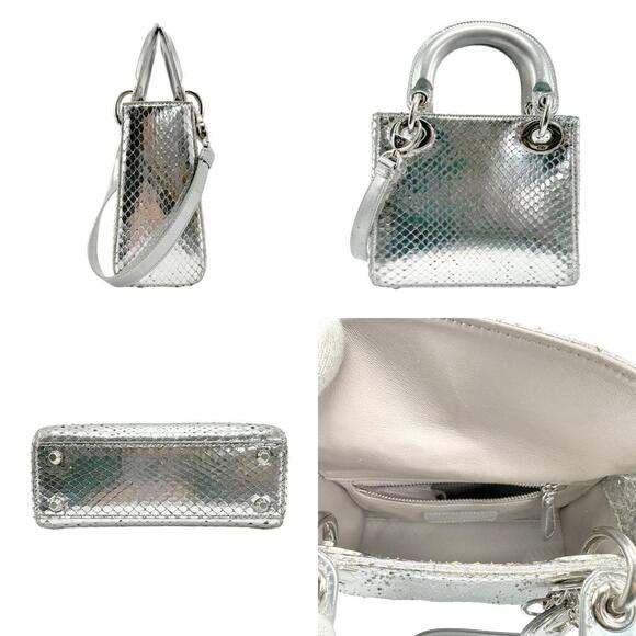 Christian Dior Shoulder Bag Python Leather Silver - Picture 2 of 5